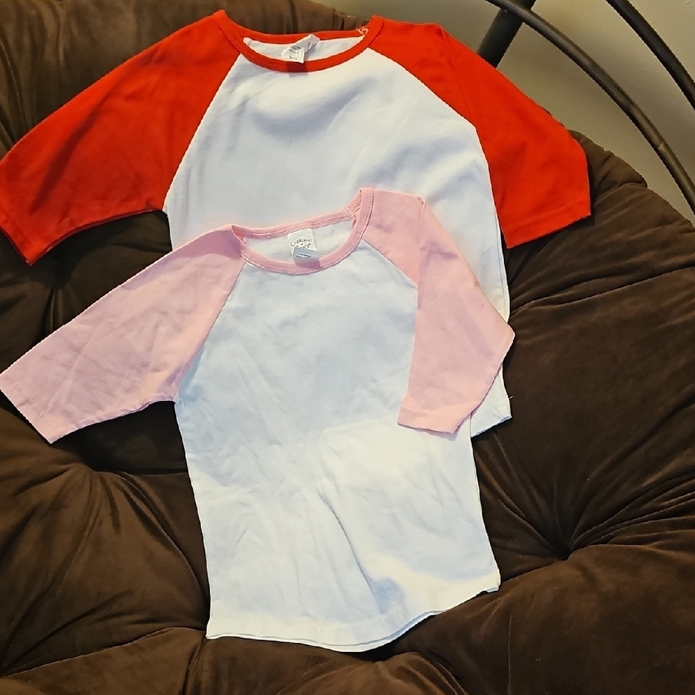 Red and Pink Long Sleeve Raglan Tees